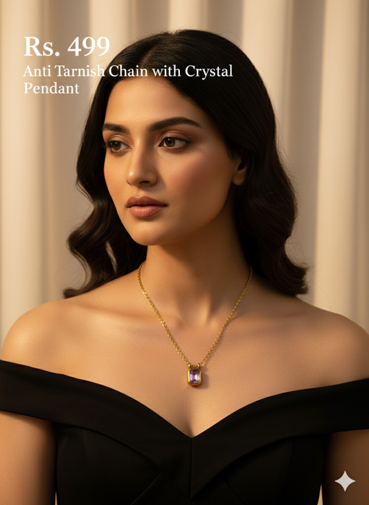 Anti tarnish chain with crystal pendant
