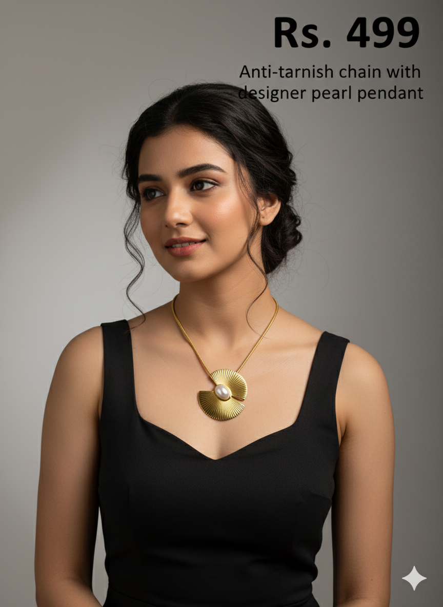 Timeless Elegance: Designer Pearl Pendant with Anti-Tarnish Chain