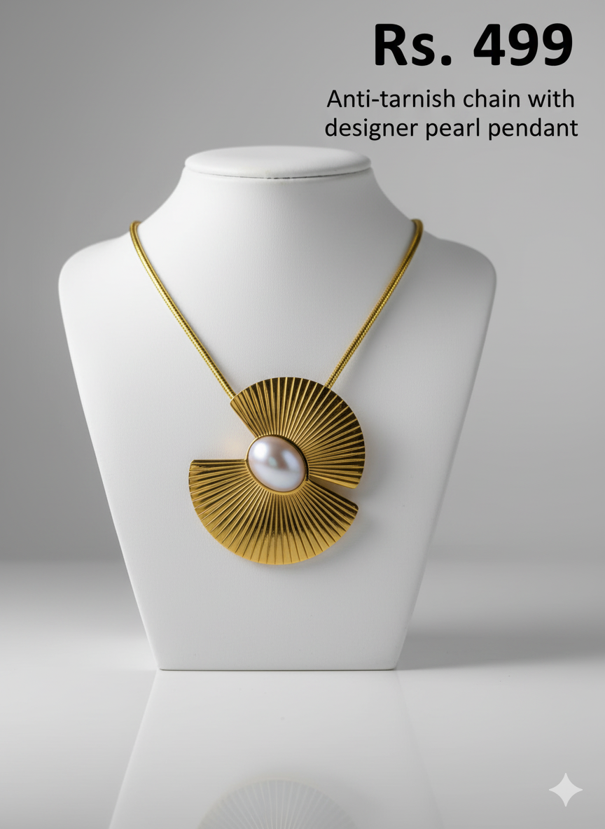 Timeless Elegance: Designer Pearl Pendant with Anti-Tarnish Chain